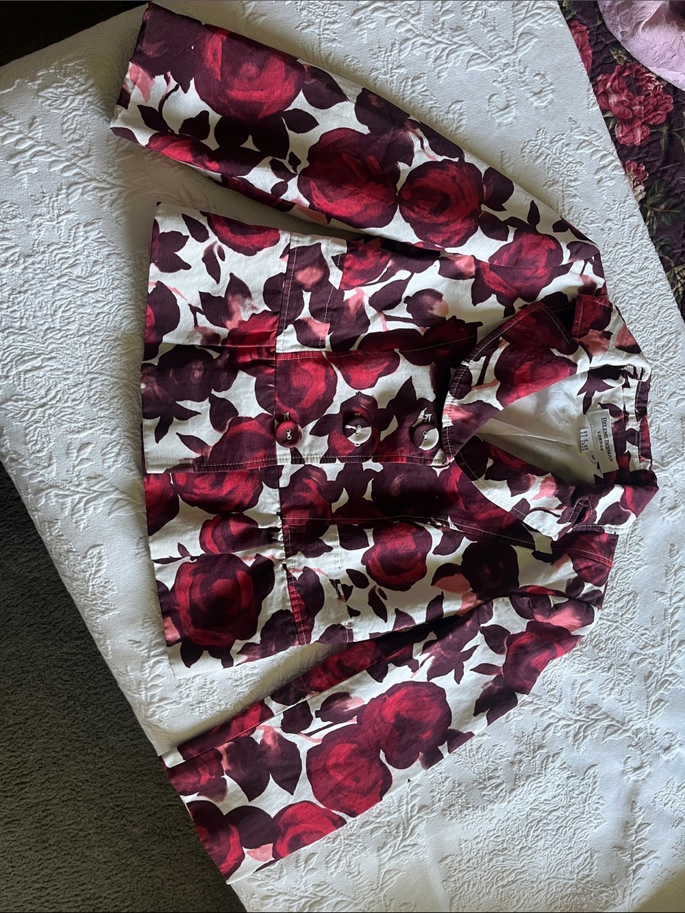 Talbots White Jacket with Red Rose Print